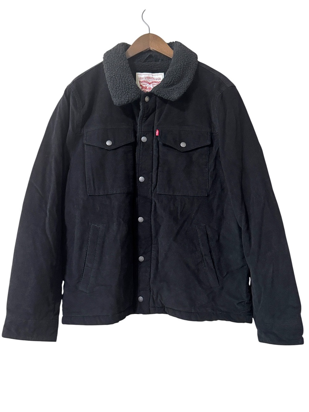 NWT Levi's Men's Black Corduroy Sherpa-Lined Trucker Jacket Size M - Picture 1 of 16